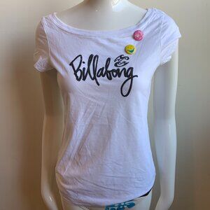 Billabong surf happy face white & black script logo t-shirt